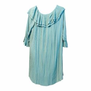 Soft Surroundings Sage Green Off-Shoulder Bishop Sleeve Dress